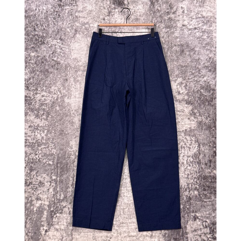 Uniqlo x Ines De La Fressange Pants 8 Womens Blue Plaid Linen Lantern Pleated